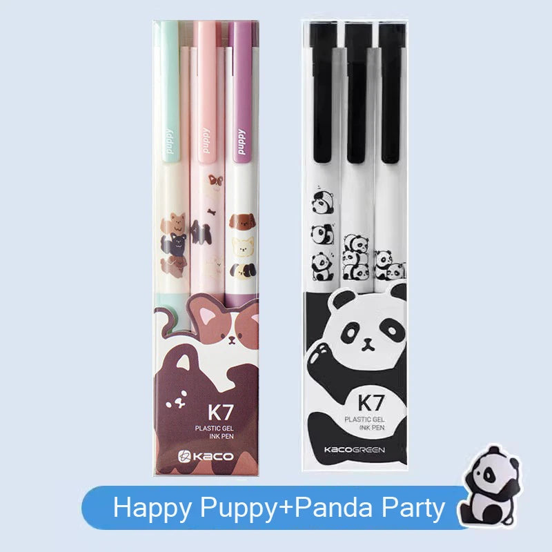 CowLost | product_id-kaco-cute-happy-puppy-gel-pen-set-3pcs-k7-push-0-5mm-black-ink-quick-drying-gel-ink-pen-papeleria-for-girls |19