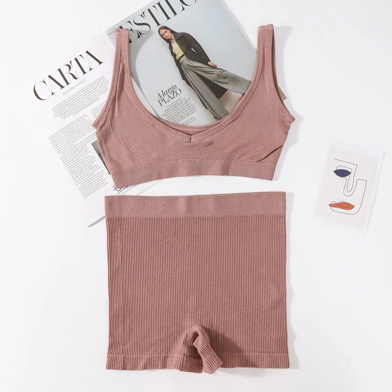 CowLost | product_id-seamless-wireless-v-neck-bra-and-soft-shorts-set-for-women-comfort |3