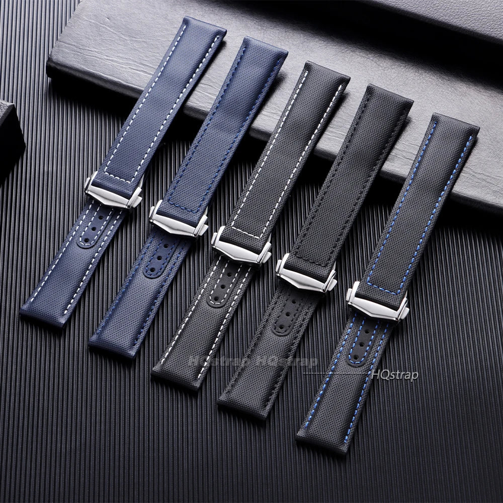 CowLost | for-omega-sailcloth-nylon-watch-band-20mm-22mm-waterproof-sailcloth-strap-black-blue-men-sport-bracelet-folding-buckle-wristband |2