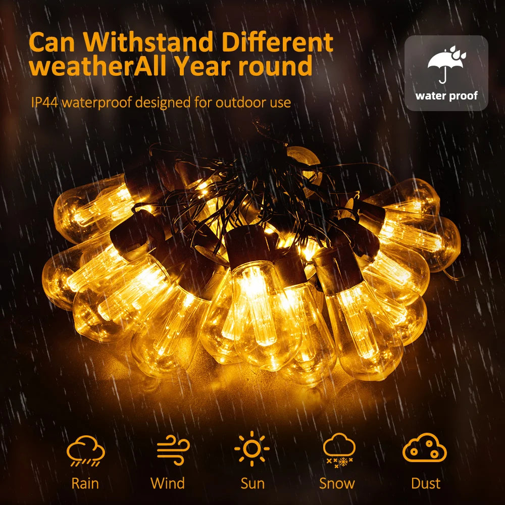32FT S14 Solar Waterproof Outdoor String Lights with Remote, 8 Modes, Shatterproof Bulbs, High Brightness