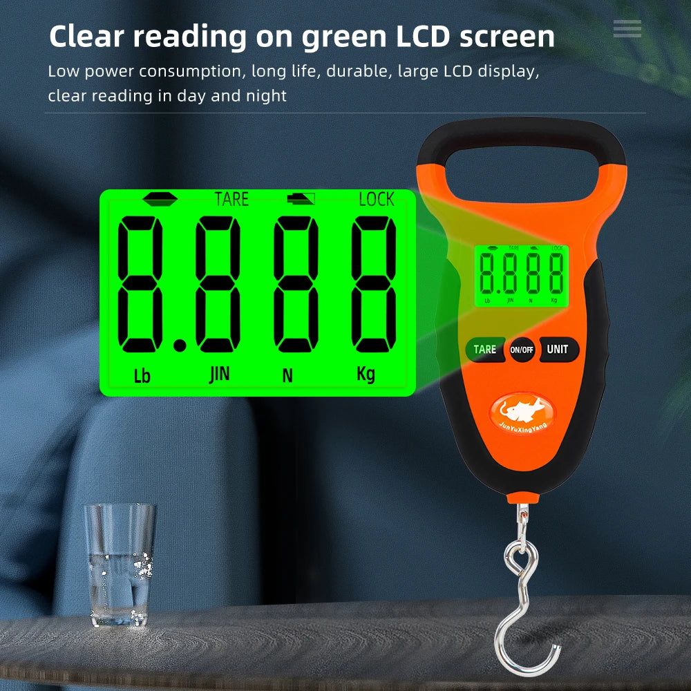 50KG Digital Portable Hanging Fishing Scale LCD Waterproof Non-Slip Handle 10g Accuracy