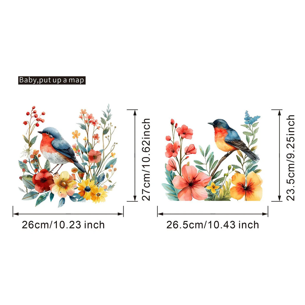 CowLost | 2pcs-diy-bathroom-sticker-bird-flower-design-for-bathroom |7