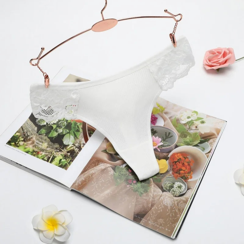 CowLost | product_id-4pcs-women-s-cotton-low-waist-lace-trim-solid-color-g-string-thongs-set |5