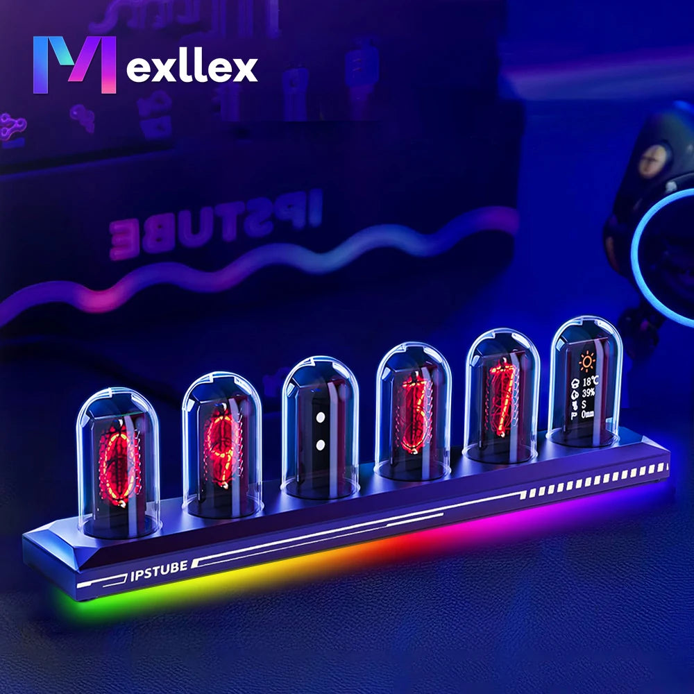 Mexllex Nixie Tube RGB Retro Digital Clock with Wi-Fi, APP Control, IPS Glow, Weather Mode