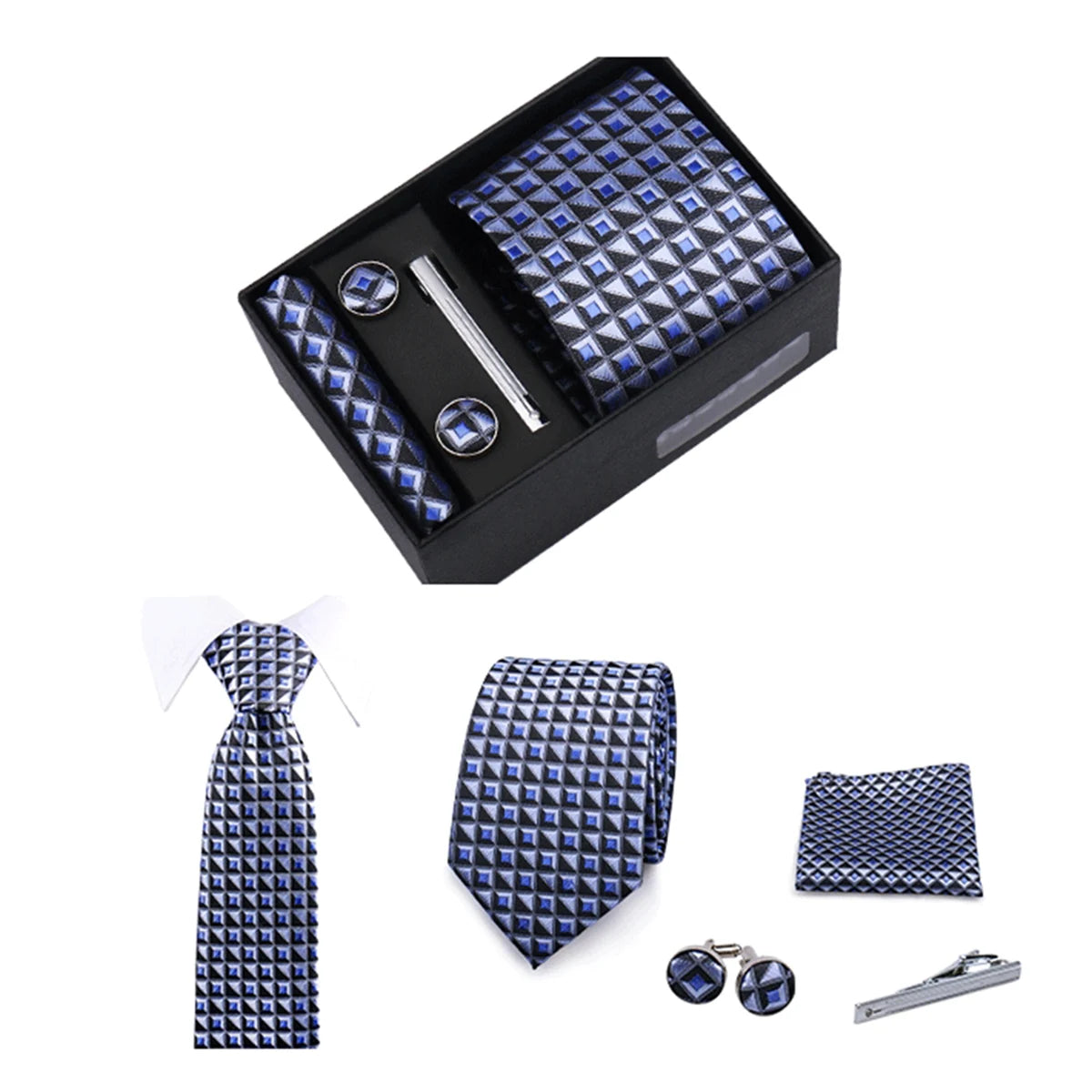 CowLost | tie-men-with-box-top-quality-business-ties-hanky-cufflink-set |2