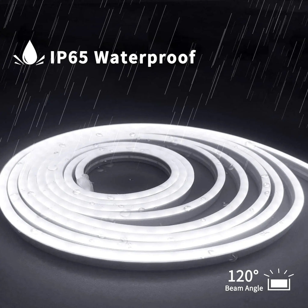 10M Warm White Neon LED Strip 120 LEDs/m IP65 Waterproof Cuttable for Indoor Outdoor Decor