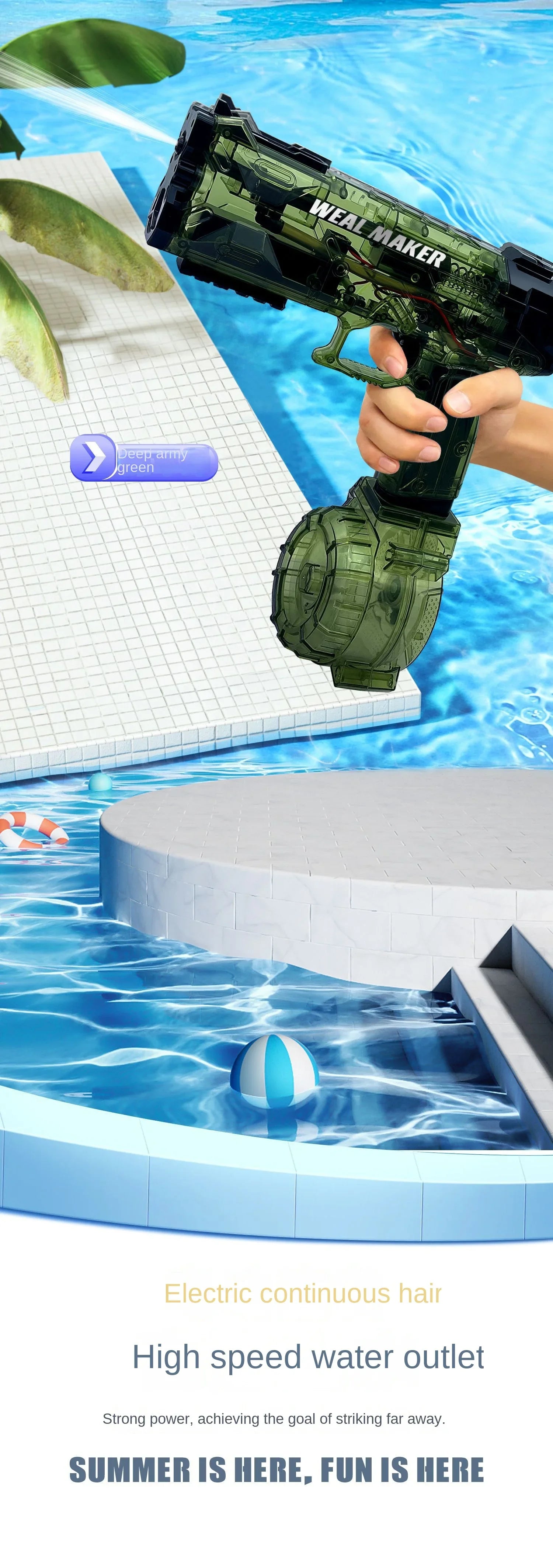 Fully Automatic Electric Water Gun Large Capacity Toy for Outdoor Summer Kids