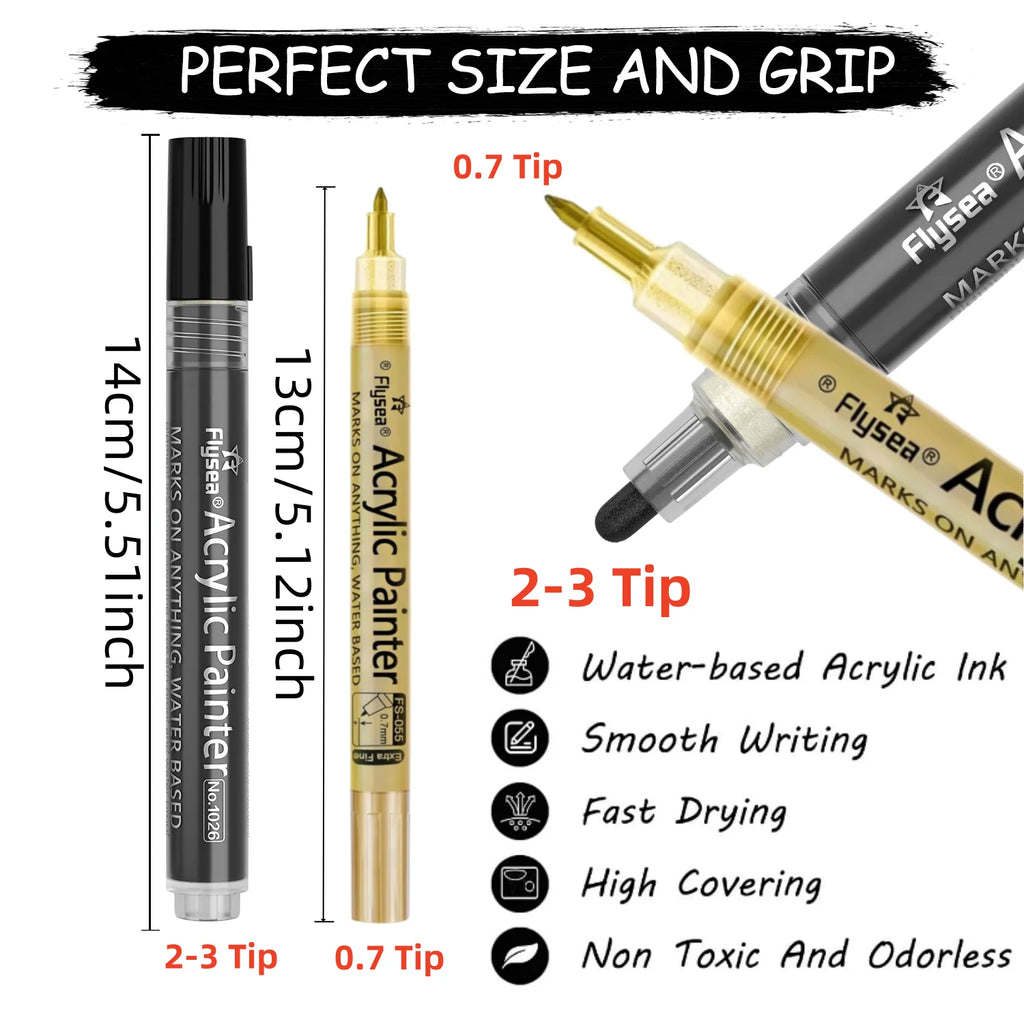 CowLost | markers-product_id-kolorowys-black-white-gold-silvery-acrylic-paint-pens-0-7mm-3mm-waterproof-markers |2
