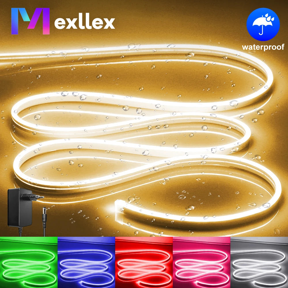 Mexllex 10m Neon LED Strip 120 LED/M IP65 Waterproof Outdoor Plug-In for Indoor & Party Decor