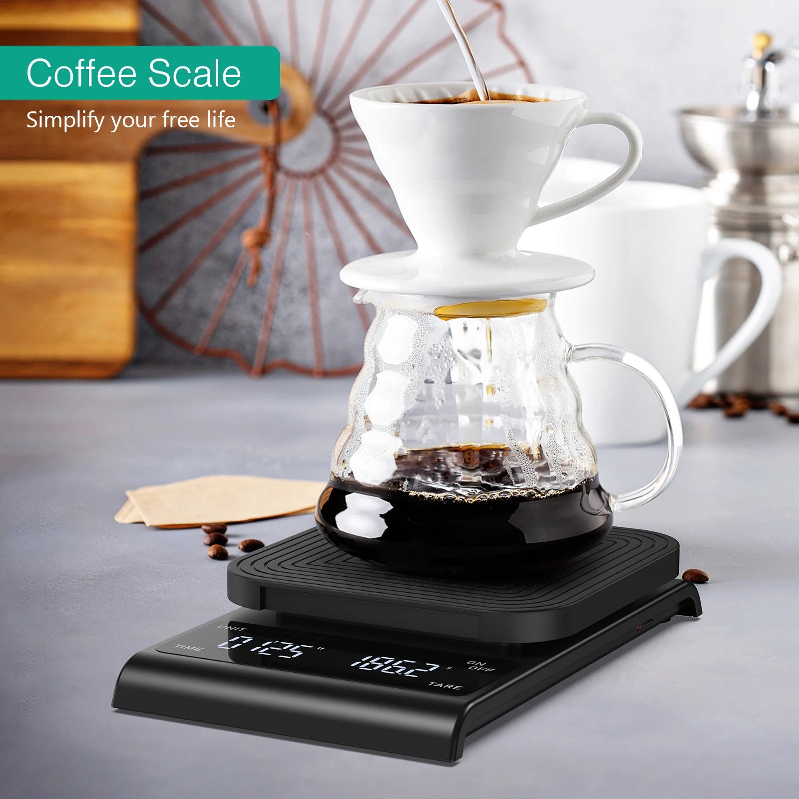 Digital Coffee Scale 3kg/0.1g Rechargeable Drip Espresso Scale with Timer for Kitchen
