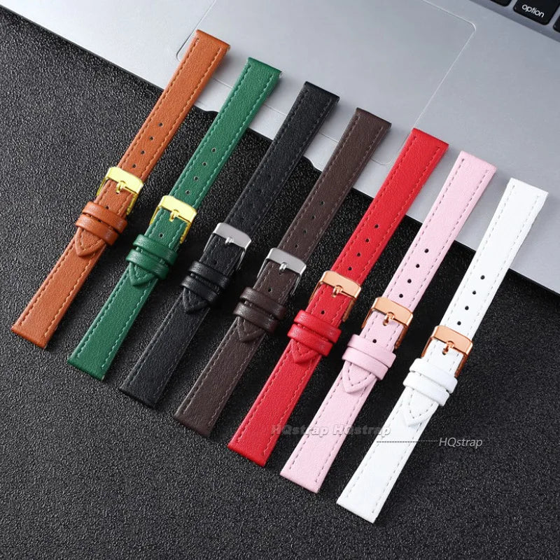 Ultra-Thin Leather Watch Strap Band 10-22mm Red White Black Wristwatch Bracelet