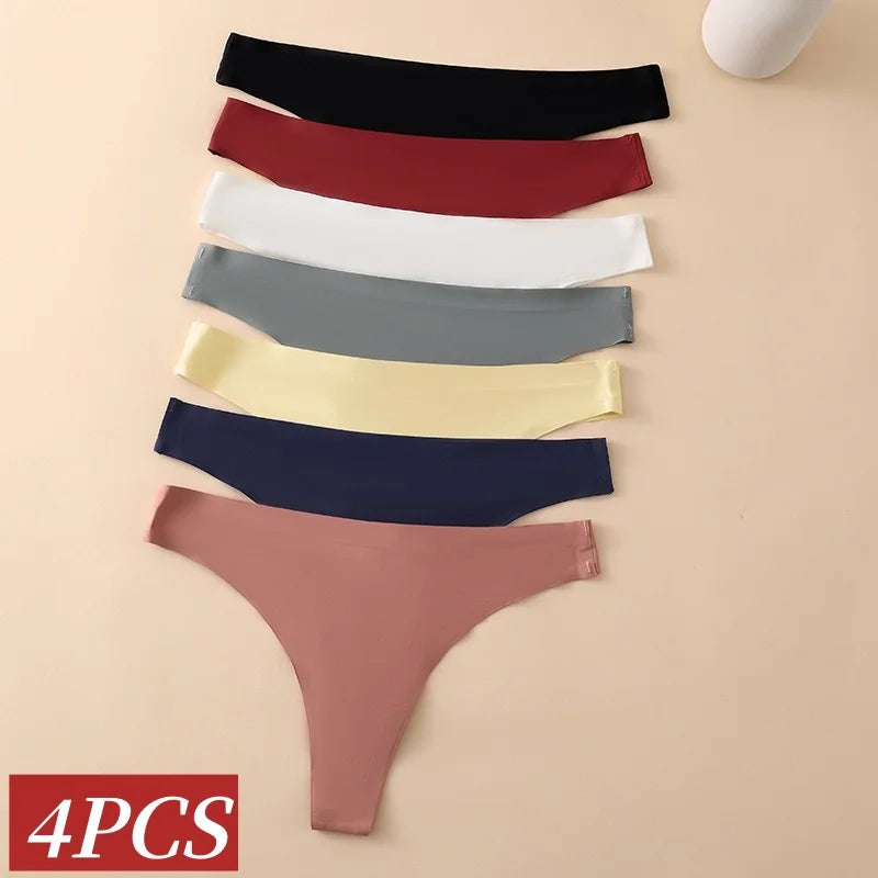 CowLost | product_id-4pcs-women-s-low-waist-seamless-ice-silk-thong-panties-set |2