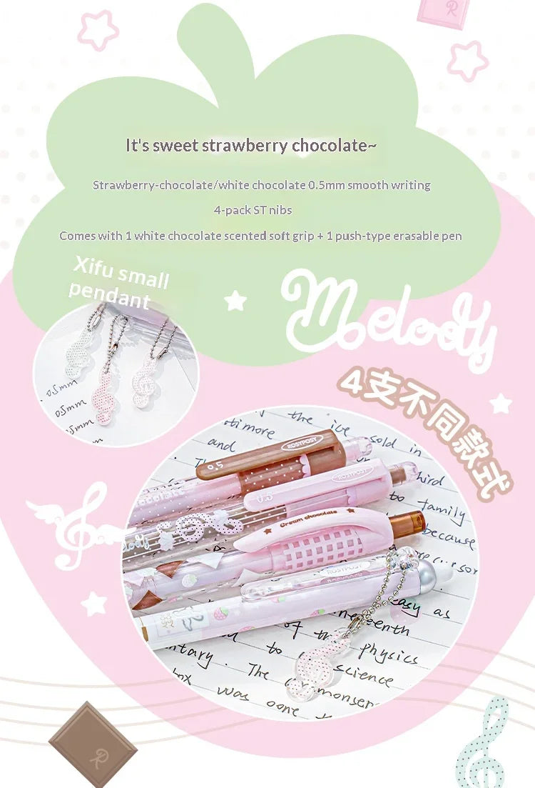 CowLost | product_id-2026-rosyposy-0-5mm-retractable-gel-pen-aesthetic-strawberry-music-notes-design-quick-dry-for-office-exam |7