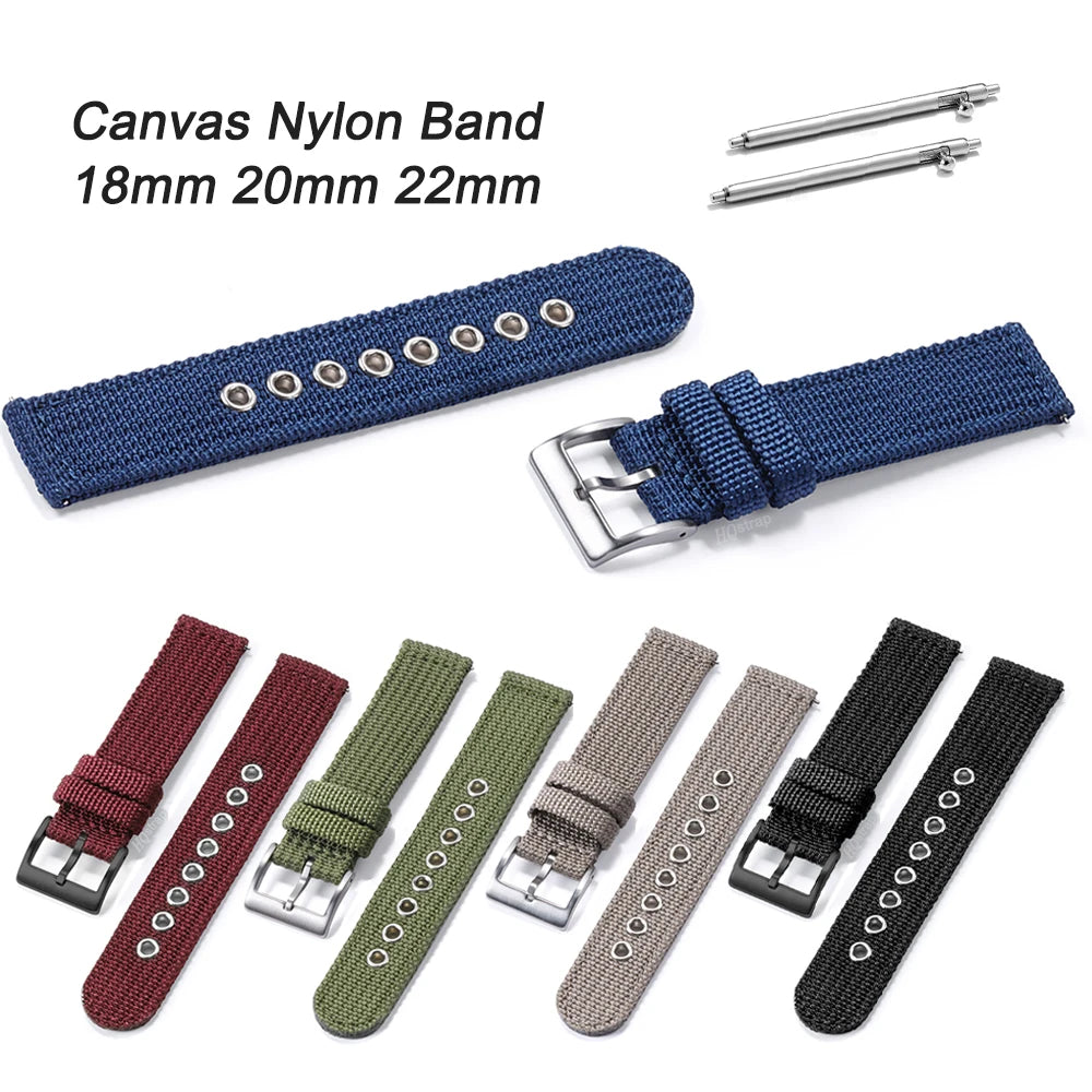 18mm 20mm 22mm Nylon Canvas Quick Release Strap for Samsung Galaxy Watch 4 5 3 Huawei