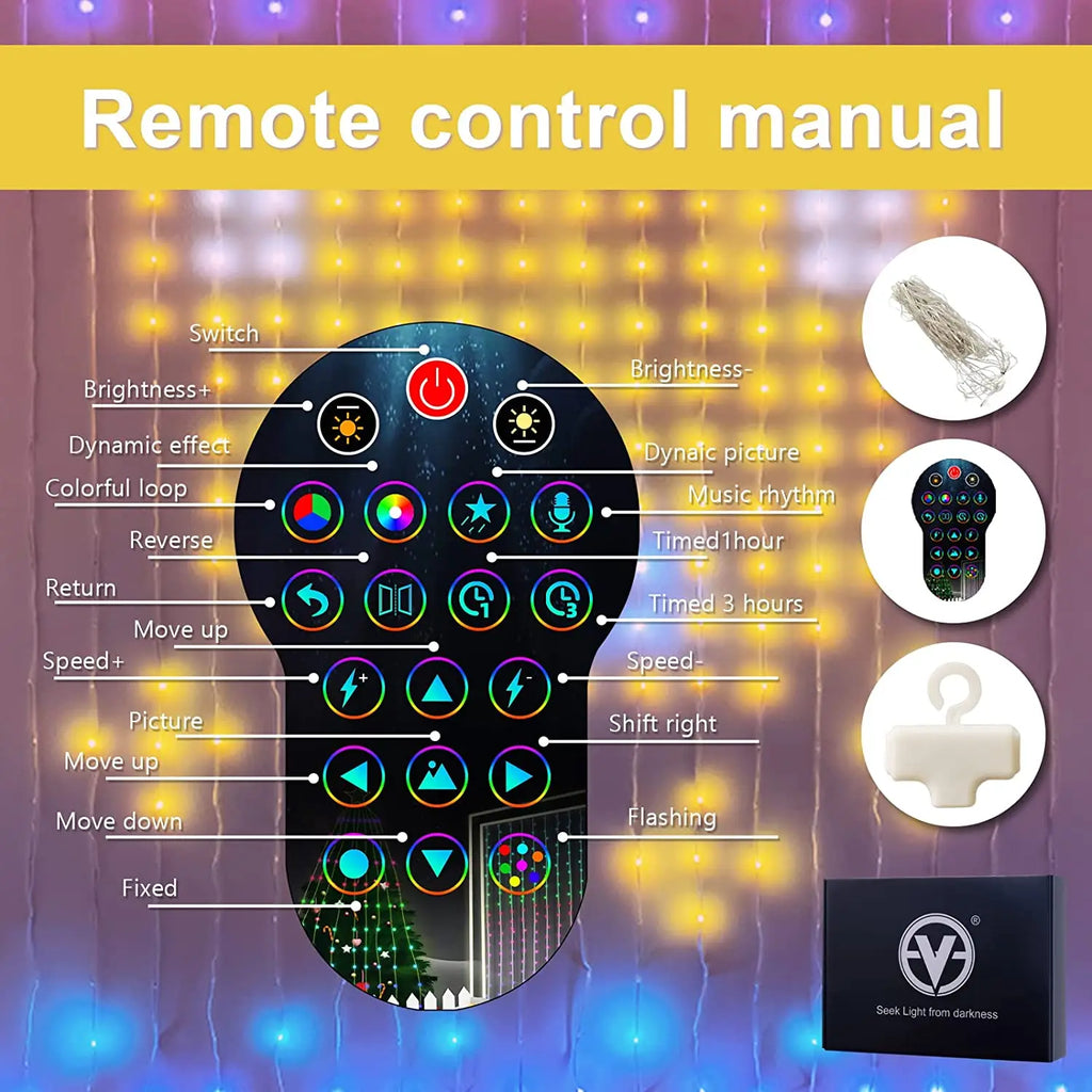 Programmable RGB Smart LED Window Curtain Lights with APP Remote and DIY Text Patterns