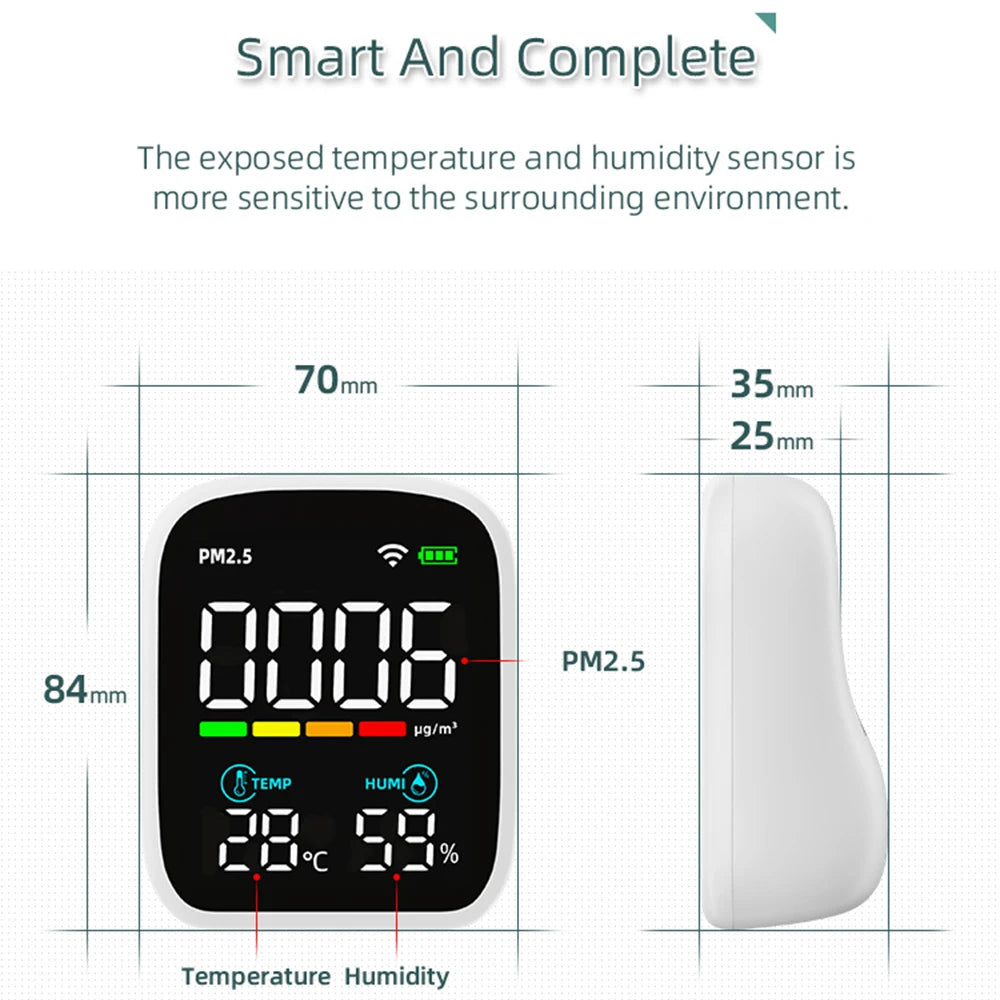 Portable WIFI Air Quality Tester with APP Control PM2.5 CO2 Temperature Humidity Meter