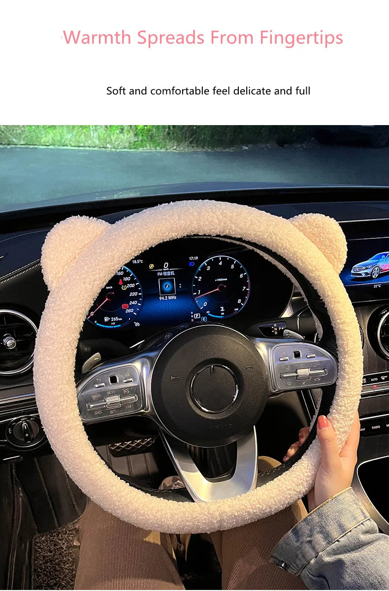 CowLost | winter-warm-soft-plush-cartoon-bear-ear-car-interior-accessories |10