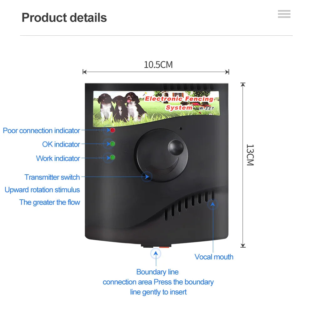 W-227 Rechargeable Electric Dog Fence Training Collar Pet Containment System