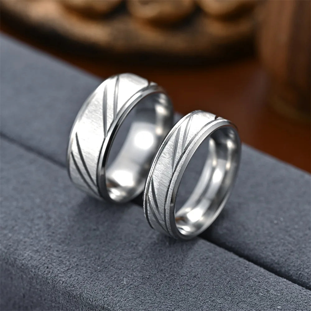 2025 Stainless Steel Couple Slash Rings Fashion Jewelry Wholesale