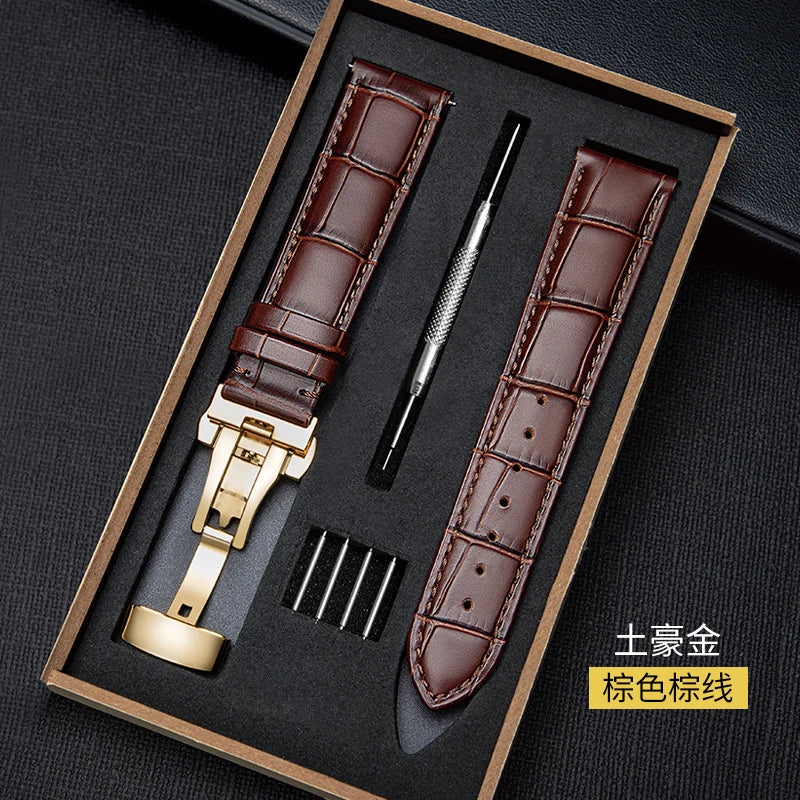 CowLost | product_id-genuine-leather-watchband-18-24mm-replacement-strap-with-wooden-box-and-butterfly-buckle |20