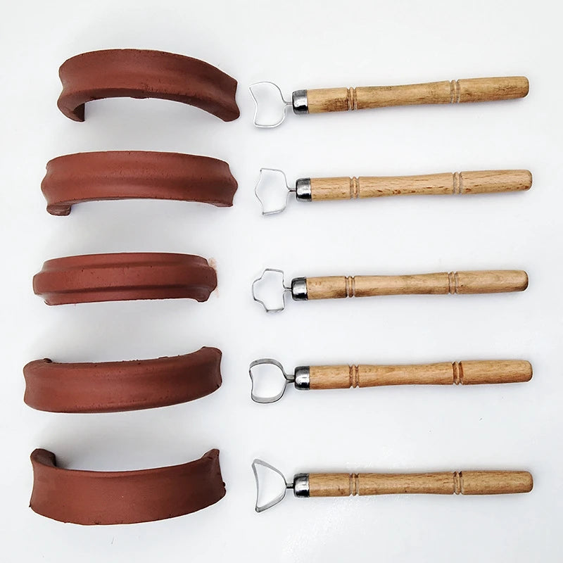 CowLost | 5pcs-pottery-scraper-tools-wood-handle-pottery-sculpting-tool-set-diy-clay-carving-shaping-kit-for-craftsmen-craft-supplies |3