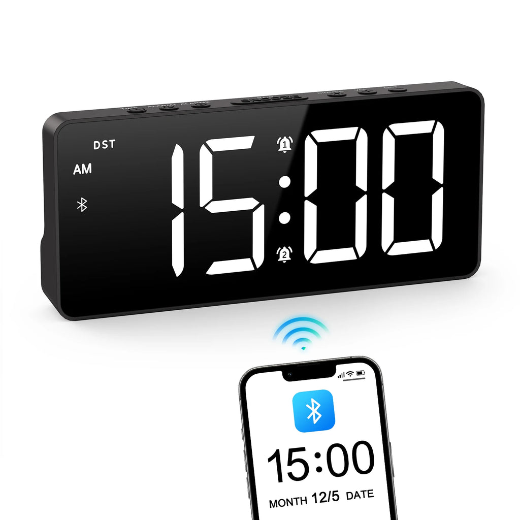 ORIA 7" LED Digital Alarm Clock with Bluetooth, Dual Alarm & 5 Brightness Levels for Home Office