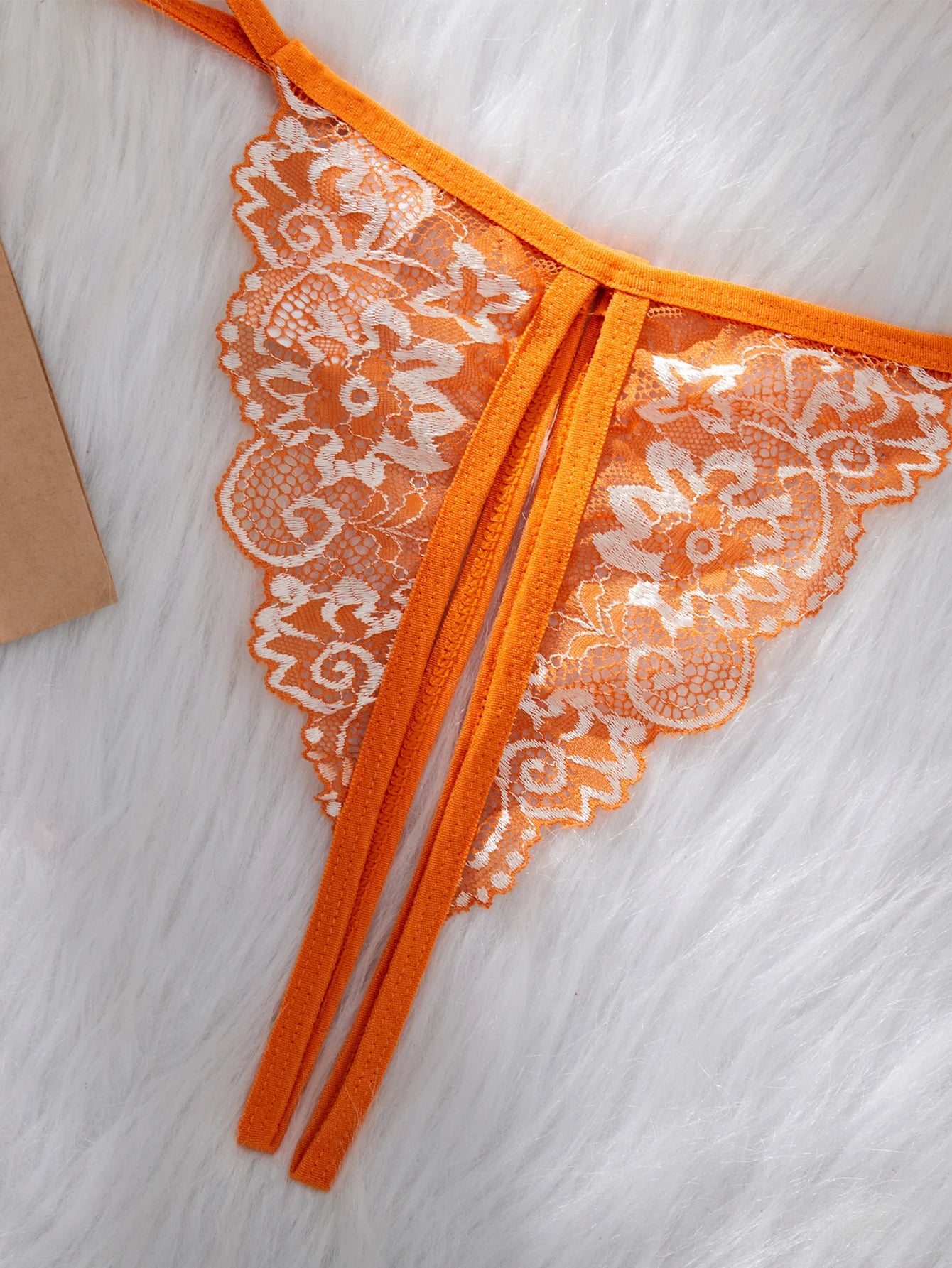 CowLost | orange-lace-contrast-sexy-lingerie-for-women-open-chest-bra-thongs-sets |10