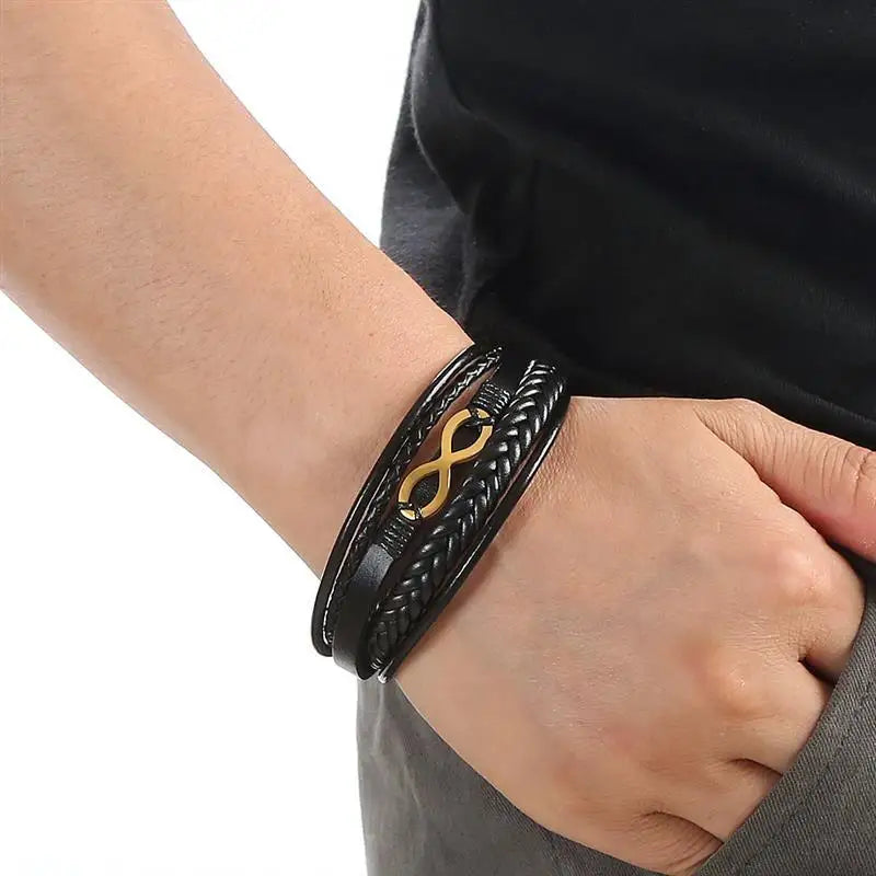 CowLost | infinity-symbol-charm-multi-layer-leather-bracelet-for-men |12