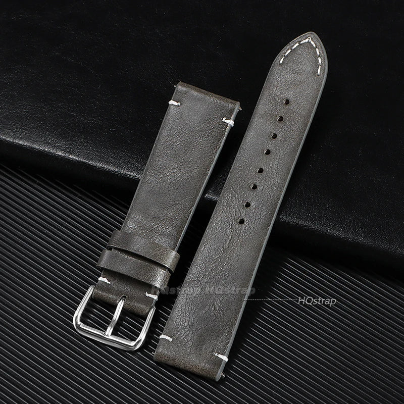 Vintage Genuine Cowhide Leather Watch Strap 18-24mm Quick Release Unisex Wristband