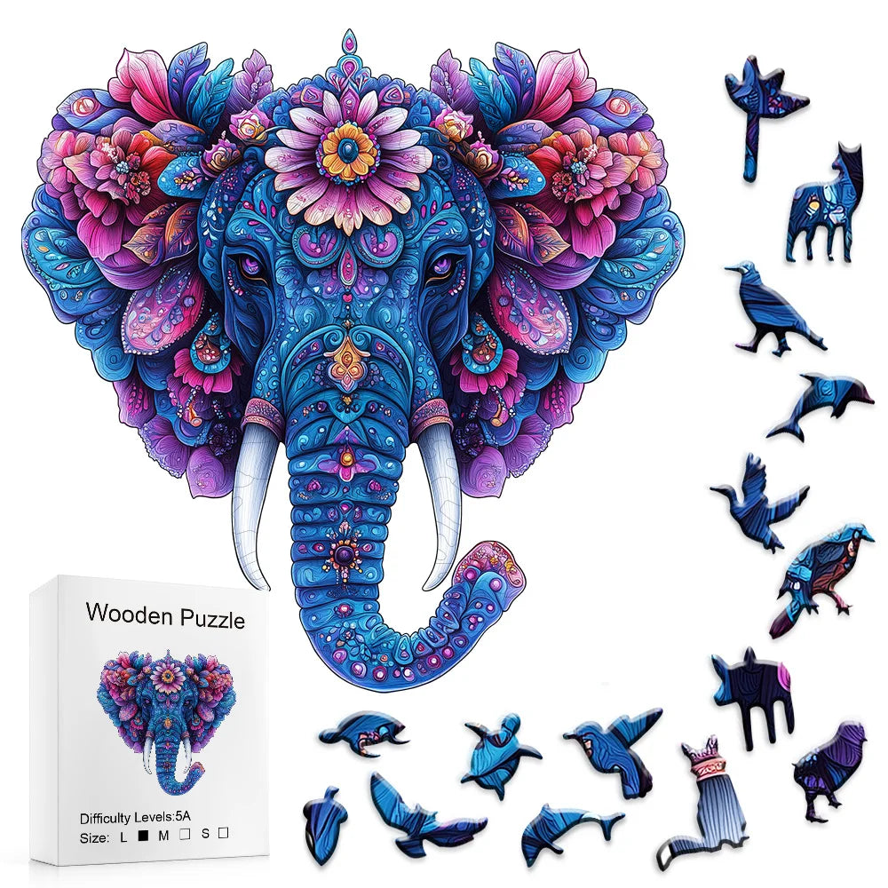 CowLost | product_id-floral-elephant-wooden-jigsaw-puzzle-with-unique-pieces |1