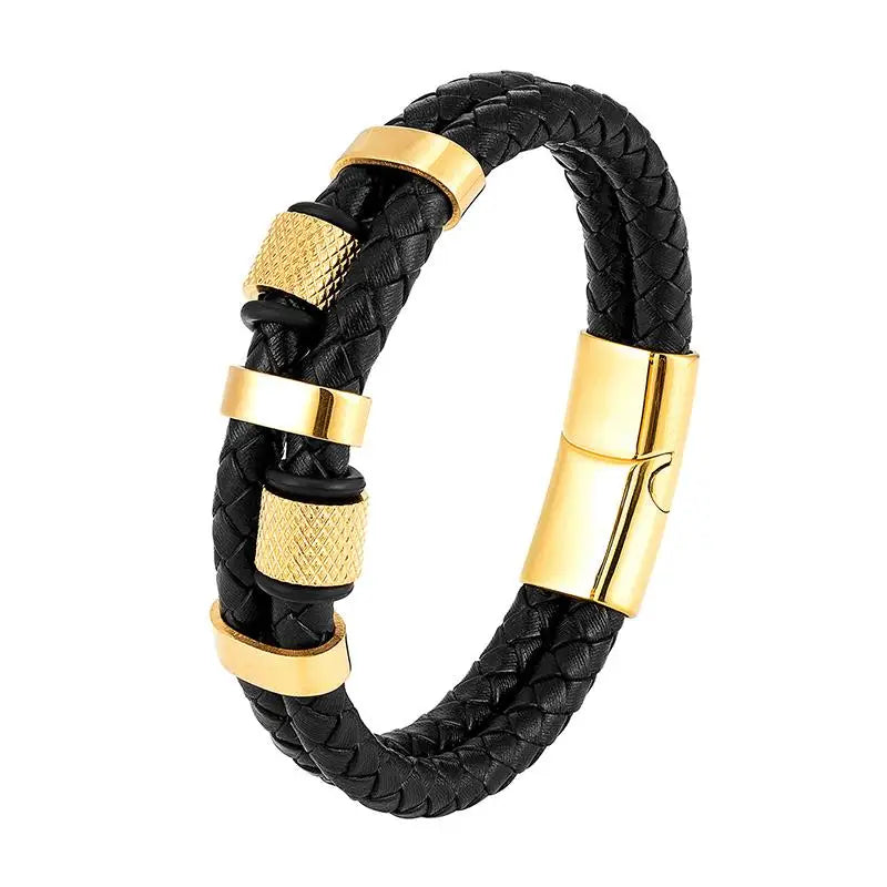CowLost | badge-pass-holders-jiayiqi-punk-stainless-steel-leather-bracelet-for-men-with-irregular-beads |17