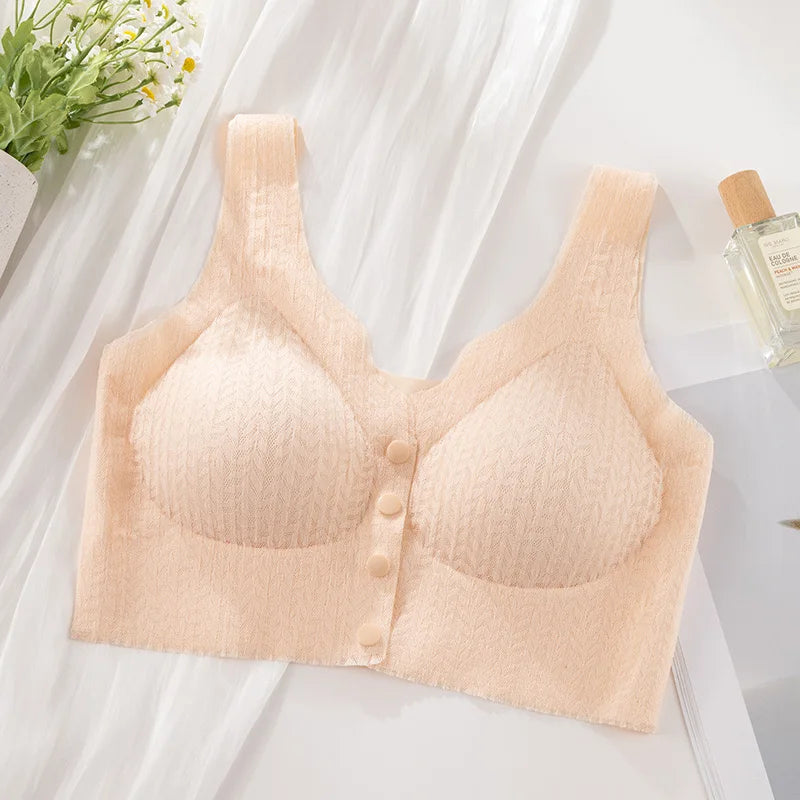 CowLost | product_id-seamless-front-button-wire-free-nursing-bra-with-lace-and-anti-sagging-support-for-pregnant-women |7