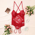 CowLost | red-crotchless-sexy-womens-underwear-lace-hollow-bow-backless-bodysuit |1