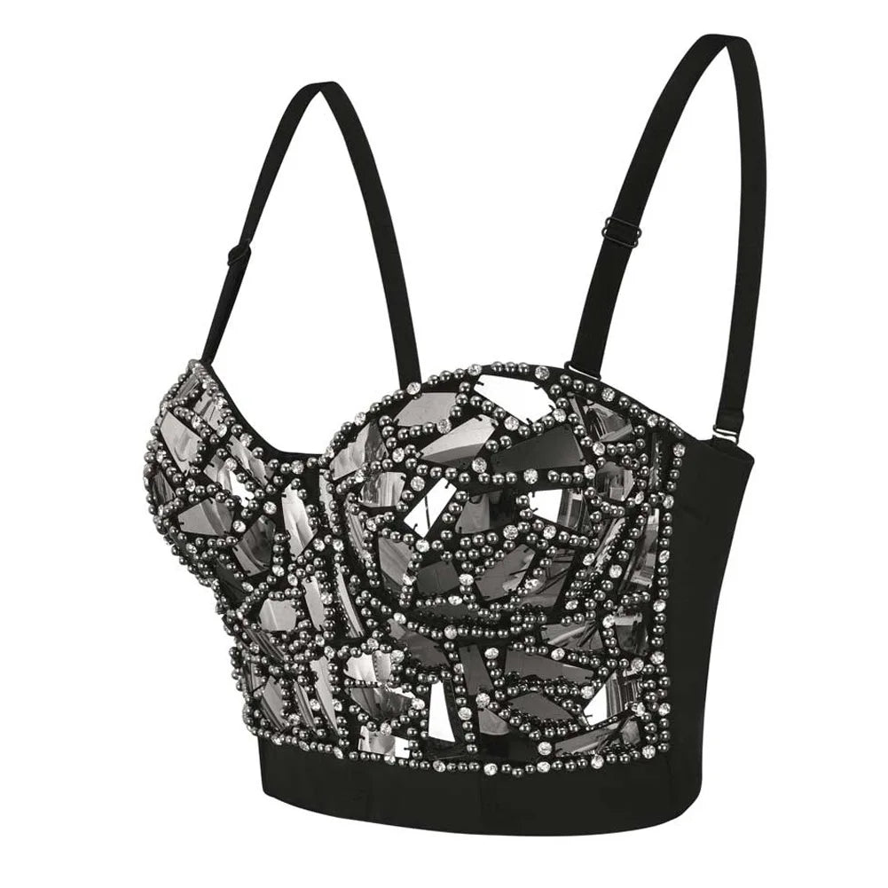 CowLost | activewear-pants-grey-diamond-beaded-punk-rave-brassiere-for-women |2
