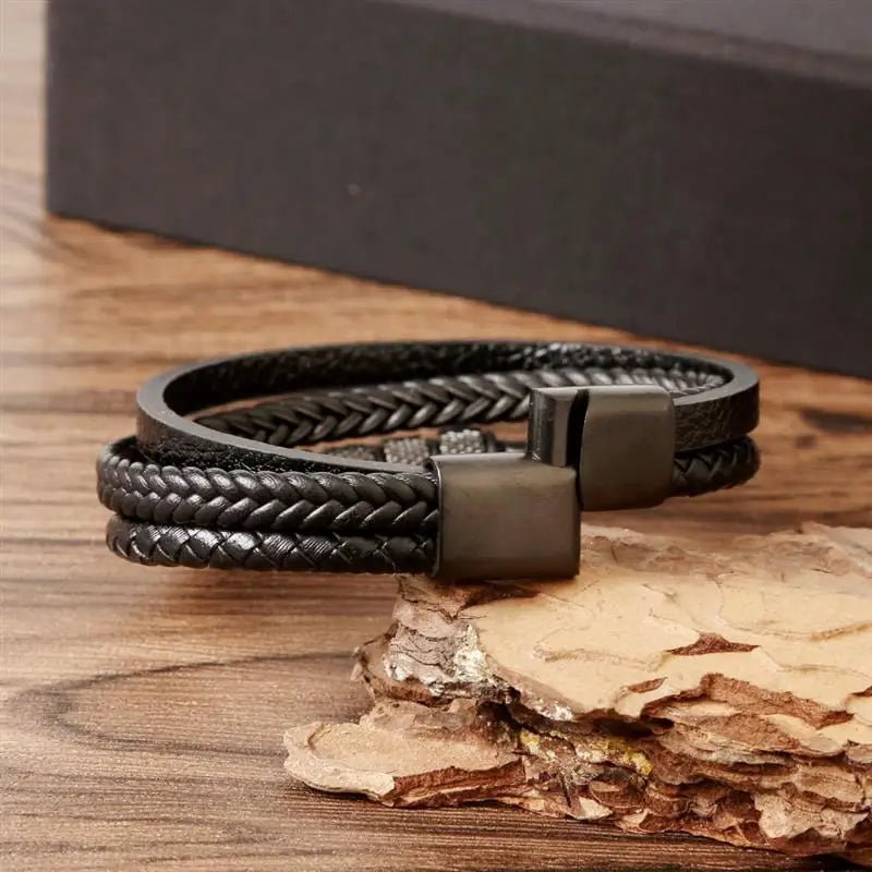 CowLost | punk-men-leather-bracelet-with-stainless-steel-magnetic-clasp-braided-mutilayer |36