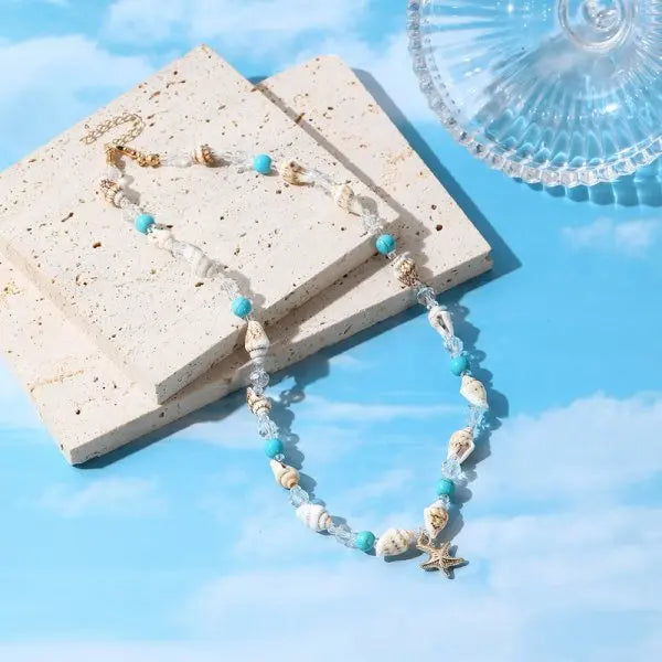 CowLost | bohemian-mixed-color-rice-beads-necklace-for-women-sea-shell-starfish-conch-pendant-beaded-clavicle-choker-beach-party-jewelry |18