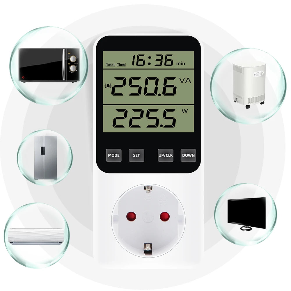 Digital Wattmeter AC Power Meter Socket Analyzer 220V EU Plug Energy Voltmeter Ammeter Electricity Cost Monitor