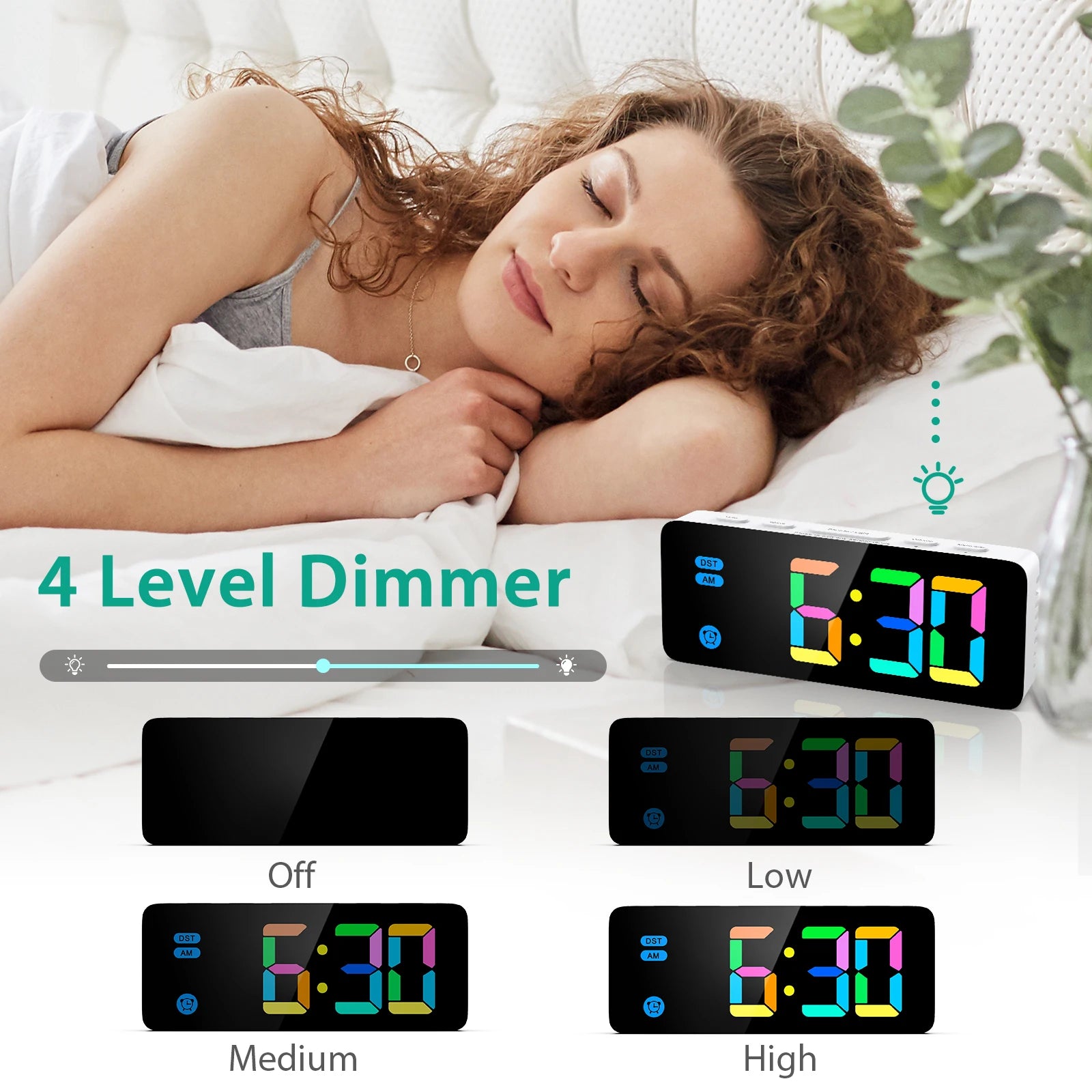 ORIA LED Digital RGB Alarm Clock with 12/24H Display for Bedroom Home Gift