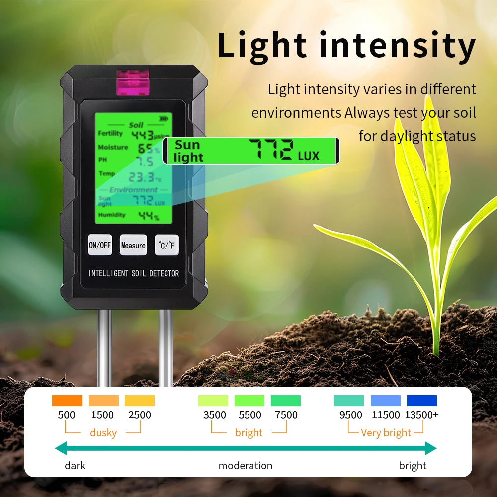 6-in-1 Soil Meter PH Moisture Fertility Temperature Humidity Light Tester for Garden