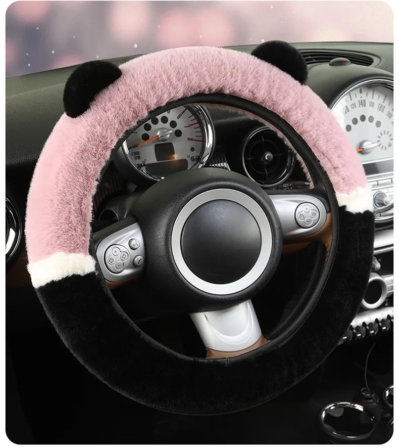 CowLost | winter-warm-plush-car-steering-wheel-cover-with-cute-panda-ears |12