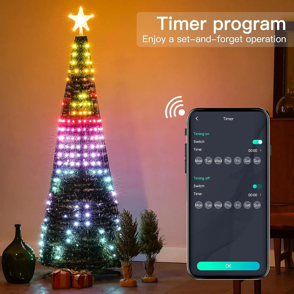 Smart Christmas Tree Lights with Star Topper, Music Sync, Remote & APP Control for Outdoor Yard Display