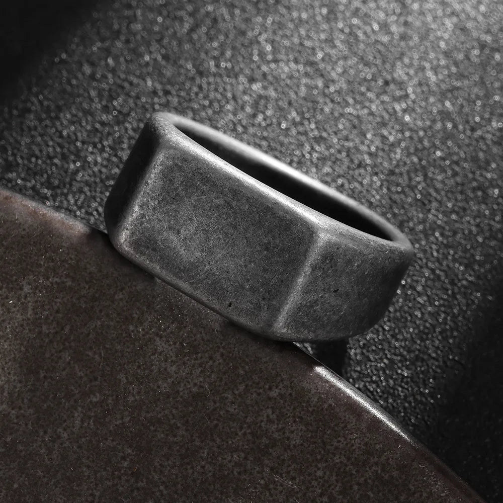 Unisex Titanium Steel Ring Rectangular Pattern Fashion Jewelry Size 7-13 Valentine's Gift