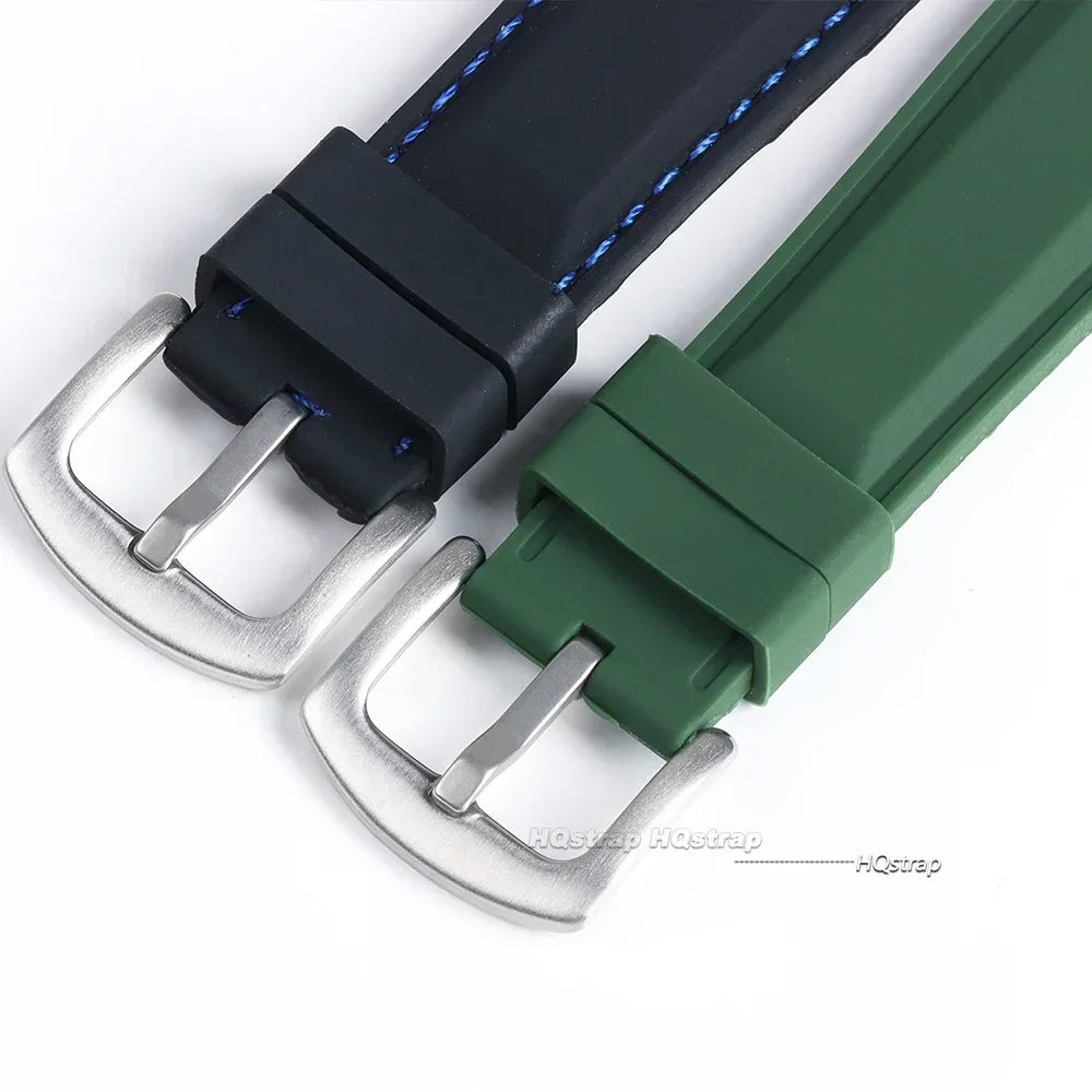 Silicone Waterproof Quick Release Watchband 18-24mm Black Green Rubber Strap for Seiko