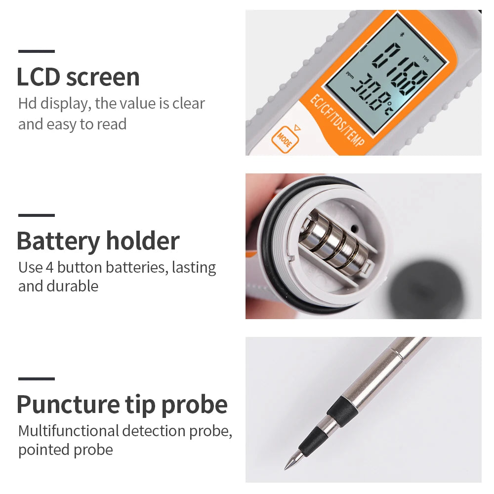 JUANJUAN Tuya Bluetooth 4-in-1 Soil Tester EC TDS CF Temp Digital Soil Nutrient Analyzer for Hydroponics Garden