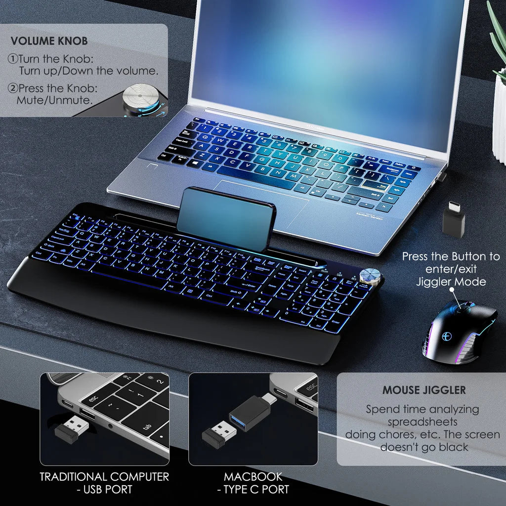 CowLost | product_id-joma-wireless-full-size-keyboard-with-7-color-backlight-wrist-rest-phone-holder-rechargeable-silent-keys |4