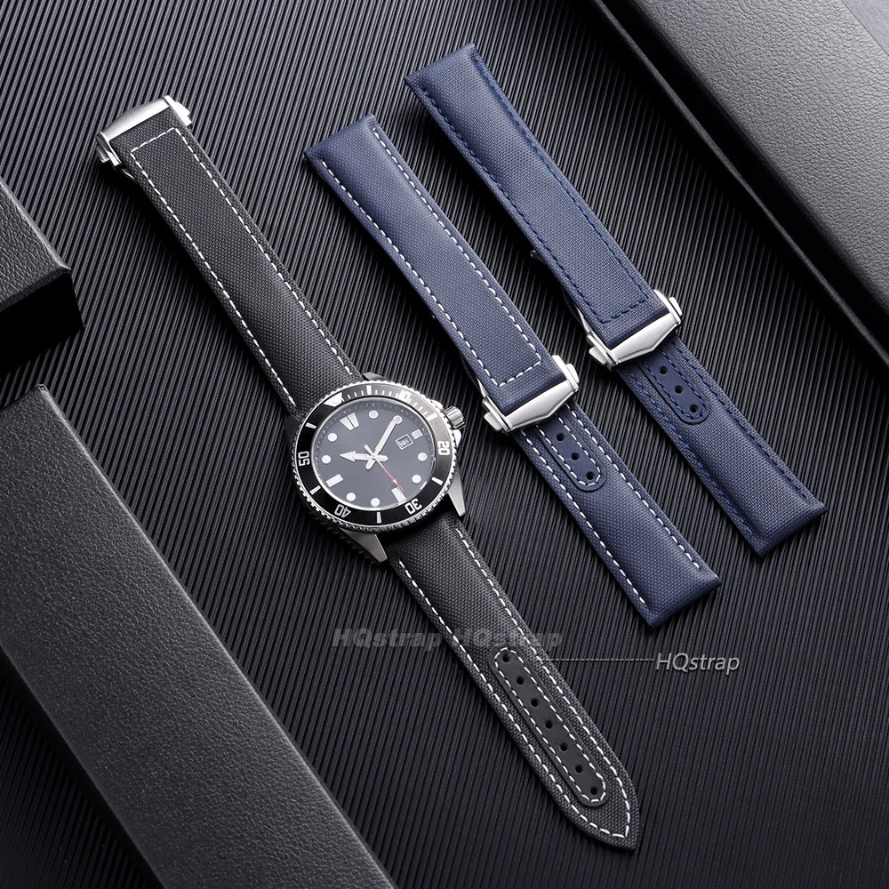 CowLost | for-omega-sailcloth-nylon-watch-band-20mm-22mm-waterproof-sailcloth-strap-black-blue-men-sport-bracelet-folding-buckle-wristband |4