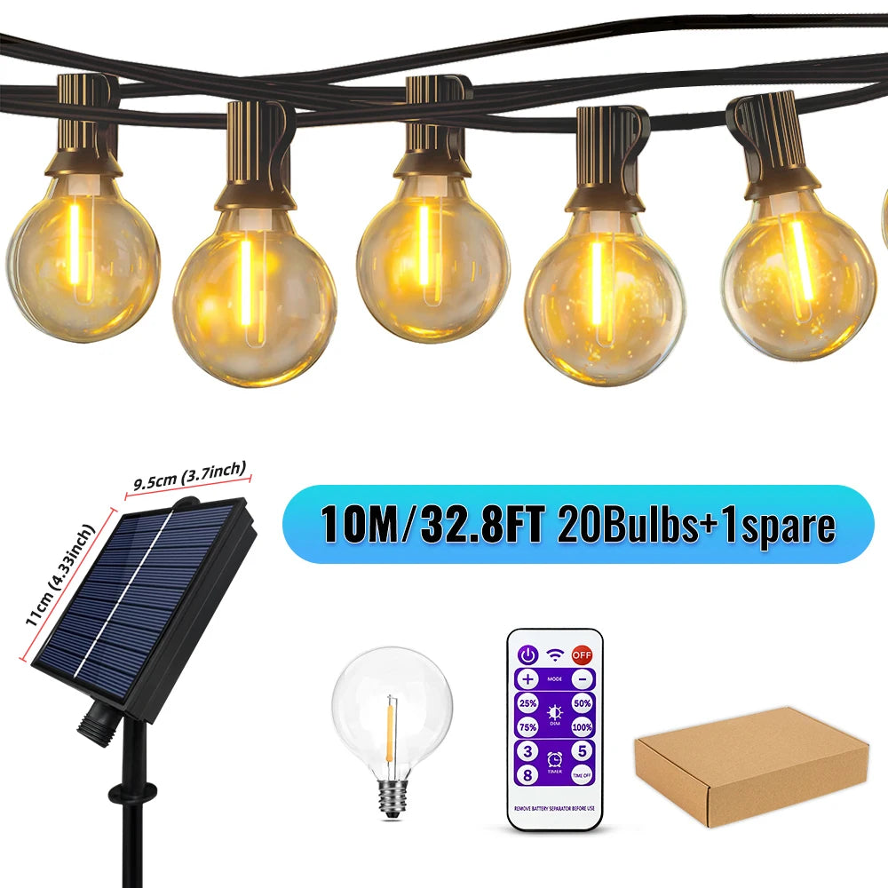 Mexllex 15.5M G40 Solar LED String Lights Outdoor Waterproof with 8 Modes for Patio Balcony Wedding