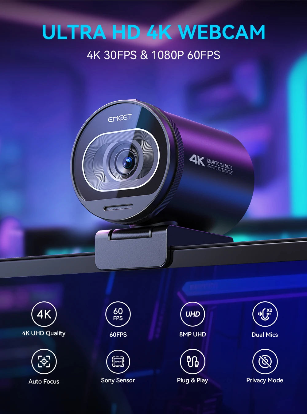 CowLost | webcam-4k-streaming-web-camera-1080p-60fps-usb-camera-emeet |7