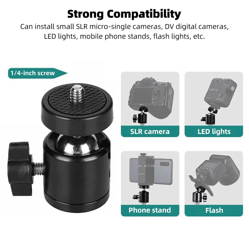 CowLost | product_id-mini-ball-head-1-4-screw-mount-360-swivel-for-dslr-tripod-led-light-bracket |3
