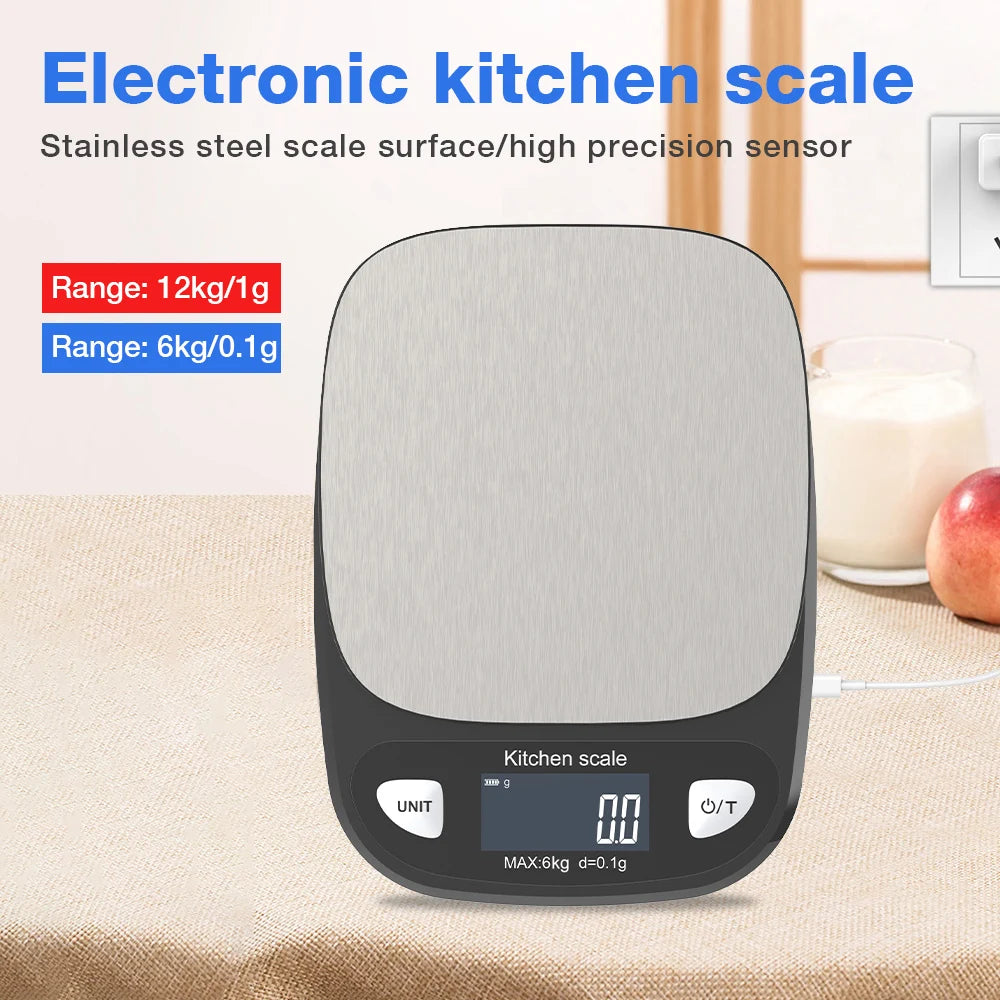 Digital Kitchen Scale 12kg/1g & 6kg/0.1g Waterproof Electronic Balance for Food, Jewelry, Baking